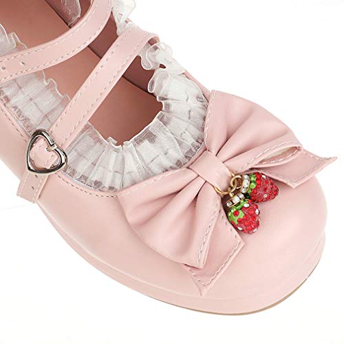 Parisuit Womens Mary Jane Chunky Heel Platform Pumps Bowtie Heart Strap Lace Kawaii Maid Shoes3