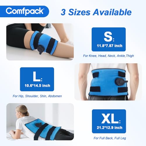 Comfpack Large Refillable Ice Bag for Injuries, FSA Eligible, 14.5\" x 10.6\" Travel Ice Water Bag with Straps for Cold Therapy, Ice Pack Pain Relief for Swelling, Inflammation, Arthritis, Muscle