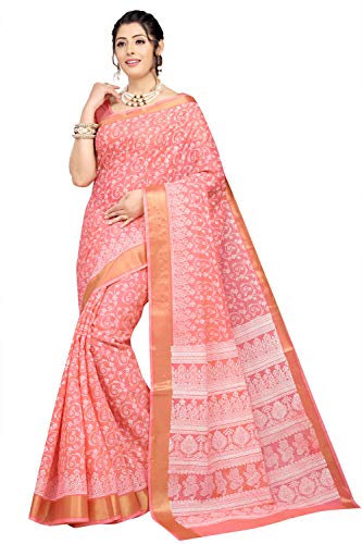 Image of RANI SAAHIBA Women's Poly Cotton Printed Saree With Blouse Piece (SKR6990 Gajari Pink)