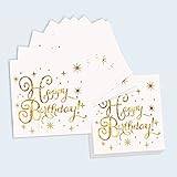 【Tischdeko Servietten】- Servietten Geburtstag Weiß gold mit Happy Birthday Schriftzug, Punkten und Sternen. Lassen Sie die Geburtstagsfeier, mit den Happy Birthday Servietten zu etwas ganz Besonderem werden, Bringen Sie Farbe in den Tisch.