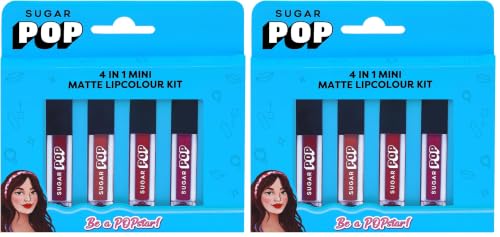 Image of SUGAR POP 4 in 1 Mini Matte Lipcolour Kit | Vitamin E | Smudgeproof | Long-lasting Wear | 4 N x 1.1 ml - 01 Cult Classics (Pack of 2)