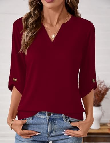 Kistore Women's 3/4 Sleeve V-Neck Tunic