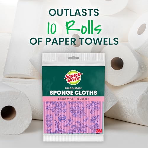Image of Scotch-Brite Sponge Cloths, 2 Dish Towels | Reusable, Absorbent, Decorative Cleaning Towel, Dishwasher-Safe