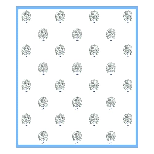 Image of BLOCKS OF INDIA Hand Block Printed 200 TC Cotton King Size Bedsheet (Blue Tree of Life)