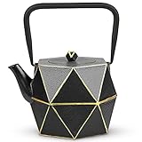 Toptier Teekanne aus Gusseisen, herdsicherer japanischer Teekessel aus Gusseisen, Teekanne im Diamantdesign mit abnehmbarem Sieb für losen Tee, 30 Unzen (900 ml), Schwarz