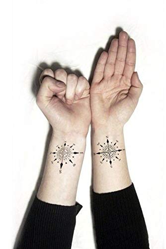 Set Of 12 Waterproof Temporary Fake Tattoo Stickers Compass Grey Watercolor Blue #TOP2