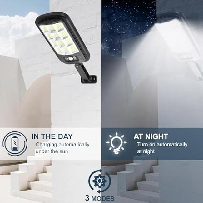 4-Pack Solar Outdoor Lights, Motion Sensor Flood Light, Dusk to Dawn, 180 LED Solar Powered Street Lights with Remote Control, IP66 Waterproof Security Lamp, Solar Parking Lot Lights