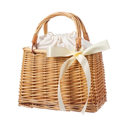 Besportble Geflochtener Rattan Aufbewahrungskorb Klein Mit Henkel Tragbarer Korb FüR Blumen Hochzeit Dekoration Und Haushalt 10.83X9.06X5.12 Zoll Zarte Gewebte Tasche