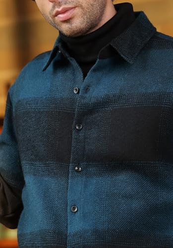 Image of CAHOOT Men's Vignette Checkered Oversized Shirt | Spread Collar, Long Single Button Cuff Sleeves | Button, Straight Hem | Woven Fabric for Casual Navy Blue:Midnight Black