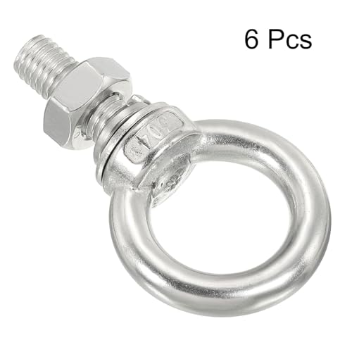 Image of uxcell M4*30 3 /16 inchx1.18 inch Stainless Steel Eye Bolts Threaded Screw Eyebolt Shoulder Ring with Nuts Washers for Lifting Hanging, 6 Set