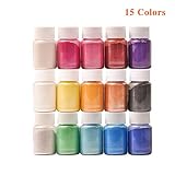 Mica Powder, DEWEL 15 Boxes Colors Epoxy Resin Pigment Natural Mica Mineral Powd...
