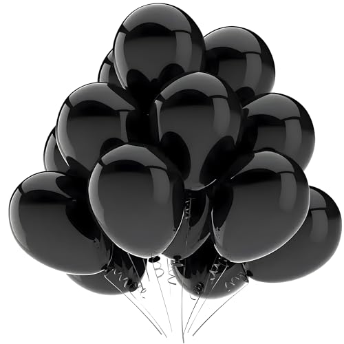 Image of Chrome Metallic Balloons Black 100 pcs Glossy Latex Balloon for Birthday Decoration Kit Wedding, Anniversary Floral Garland 10 Inch Helium Supported