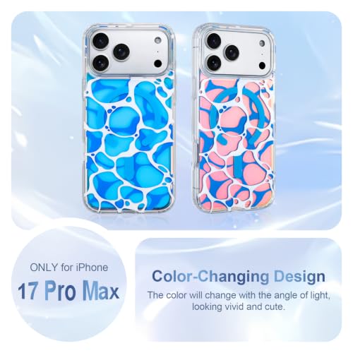 Image of AIGOMARA Cute Case for iPhone 17 Pro Max Case for Women Girls [Compatible with Magsafe] Twilight Sea Surface Pattern Design, Clear Aesthetic Summer Magnetic Protective Phone Cover, Iridescent Blue