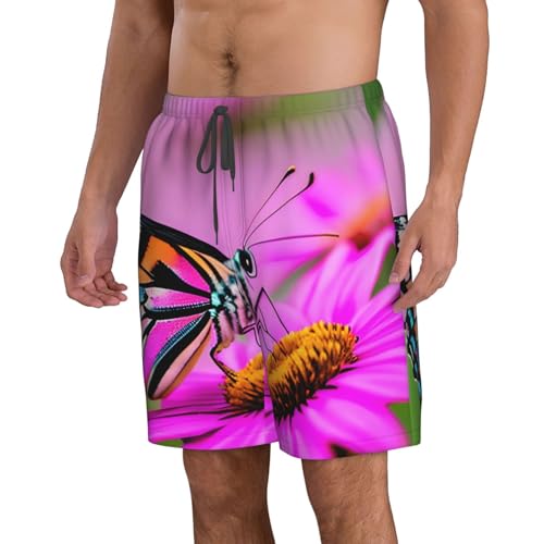 Men's Beach Shorts Swim TrunksFun Patterns Floral with Butterfly Print for Surfing Running Summer Vacation2