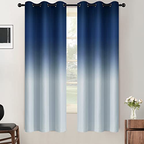 Image of SimpleHome Blue to Grey White Ombre Room Darkening Curtains 63 Inch | Curtains for Living Room,Light Blocking Thick Thermal Insulated Grommet Window Curtains Drapes for Bedroom, 2 Panels,42Wx63L