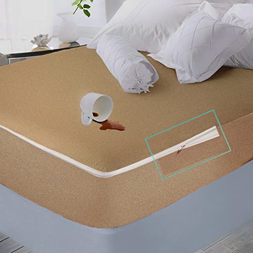 Image of Trance Home Linen All Six Side 100% Waterproof Cotton Terry Zippered Chain Mattress Protector | 360 Bed Bug Protection - Dust Mite Proof - Waterproof Bed Protector (72x84x8 inch, Brown)