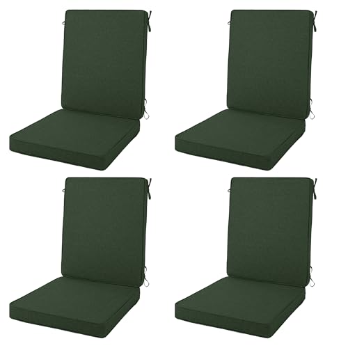 Image of Outdoor Chair Cushions 20x20, Water-Resistant & Fade-Resistant, Patio Furniture Lawn Dining Chair Seat Replacement with High Back, Ties Zipper, Removable Cover, Set of 4, Olive Green