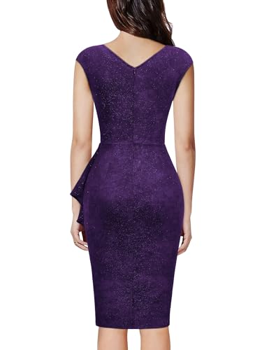 Miusol Women's Vintage Ruffle Style Glitter V Neck Sleeveless Sparkly Cocktail Dress2