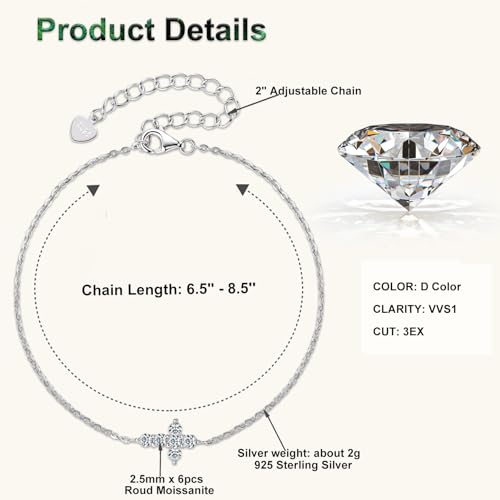 Cross Moissanite Bracelet, 0.36cttw D Color VVS1 Clarity 925 Sterling Silver Adjustable Bracelets for Women Wife or Girlfriend Birthday Gifts3