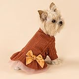 Fitwarm Knitted Dog Tulle Sweater Dress, Dog Winter Clothes for Small Dogs Girl, Cat Apparel, Orange, Large