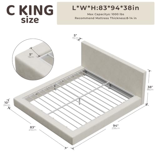 Image of RECCI AirFrame California King Bed Frame with Headboard, Cloud Upholstered Platform Bed Frame, 5 Inch Foam Cushioned, No Box Spring, Easy Assembly(Beige Chenille)