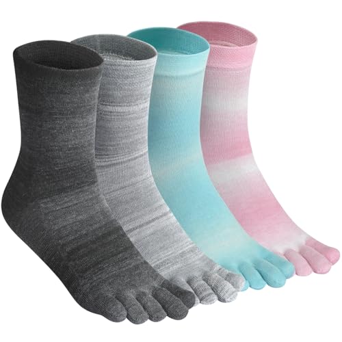 Meaiguo Meias femininas de dedo para corrida, cinco dedos, com algodão atlético, Gradiente/quarto, 6