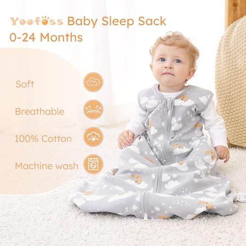 Image of Yoofoss Baby Sleep Sack 6-12 Months Wearable Blanket for Babies 100% Organic Cotton 2-Way Zipper TOG 0.5 Toddler Sleeping Sack 3 Pack, Comfy Lightweight Sleep Sacks