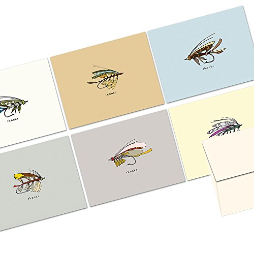 Note Card Cafe Thank You Greeting Card Set with Envelopes | 72 Pack | Blank Inside, Glossy Finish | 6 Fly Fishing Fun Designs| Bulk Set for Greeting Cards, Occasions, Birthdays