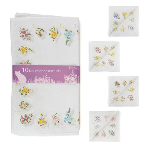 Mouchoirs floraux en coton doux lot de 10 légers réutilisables pour femme