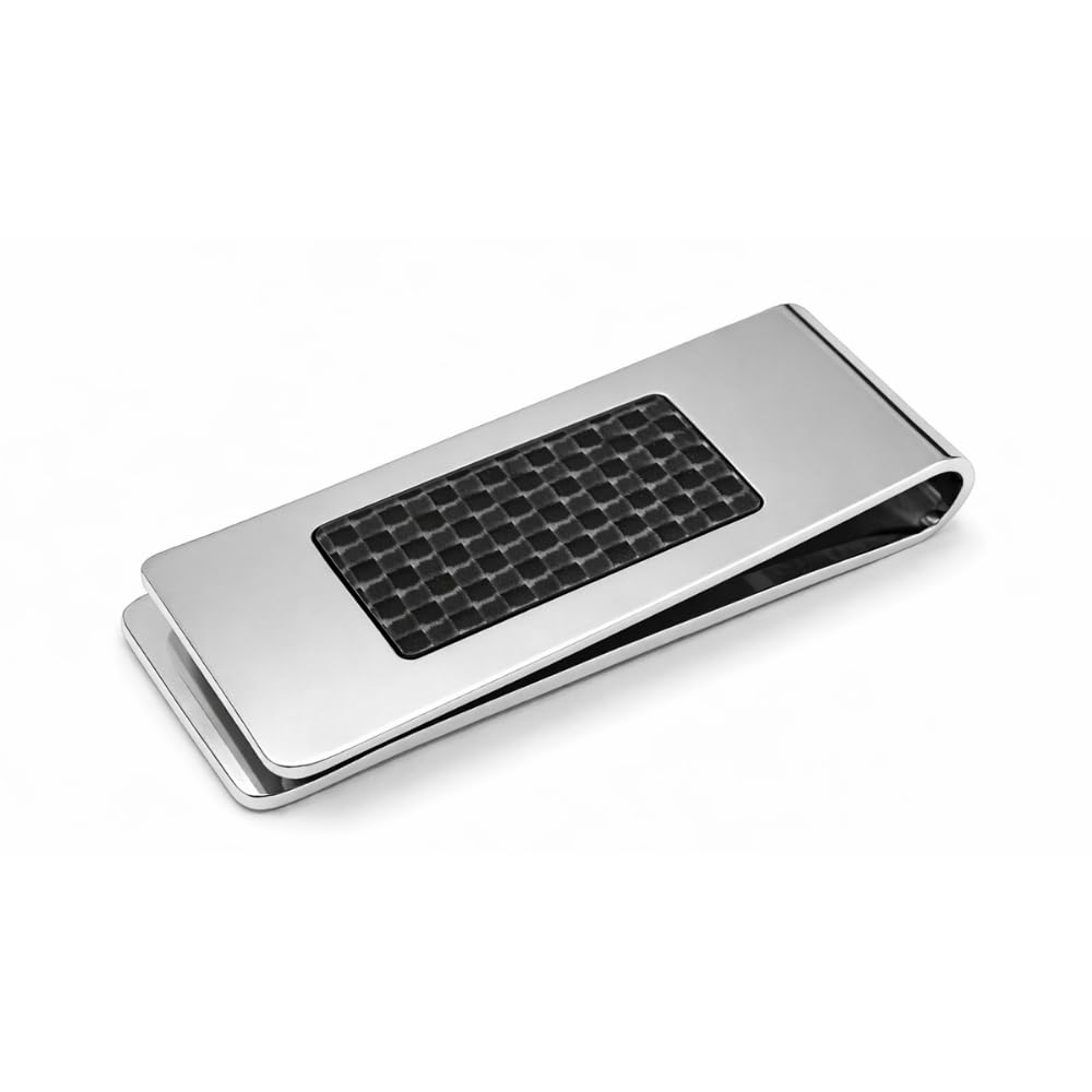Fermasoldi Uomo in Acciaio Inox con Fibra di Carbonio – Accessorio Moderno ed Elegante – Clip Ferma Banconote a Molla per Soldi – Idea Regalo Uomo fsl027