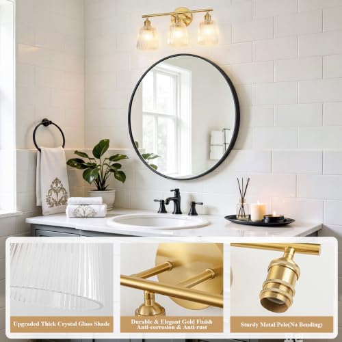 Image of Bathroom Light Fixtures, 3-Light Gold Bathroom Vanity Lights Over Mirror