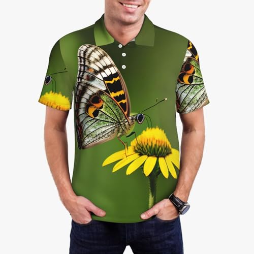 Polo à manches courtes pour homme léger imprimé papillon décontracté
