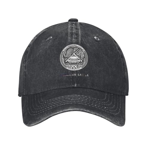 amazingtr Casquette de baseball vintage pour homme et femme - En coton denim délavé vieilli - Noir - Réglable - Unisexe, Blason de l'Amérique Drapeau Samoa, Taille unique