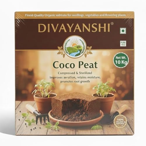 Image of Divayanshi Cocopeat Block for Plants & Gardening | 100% Natural Organic Growing Medium | High Water Retention Soil Conditioner for Home Garden, Nursery & Pots-10kg