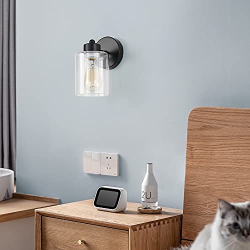 1-Light Bathroom Black Vanity Light Matte Black Wall Sconce Vintage with Clear Glass Shade, Hallway Light Fixture Sconces Wall Lighting - Image 3