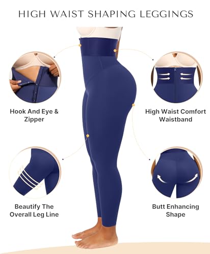 Image of SHAPELLX Women High Waist Leggings Tummy Control ElasticFuse Waistband Shaping Leggings Waist Trainer Yoga Pants