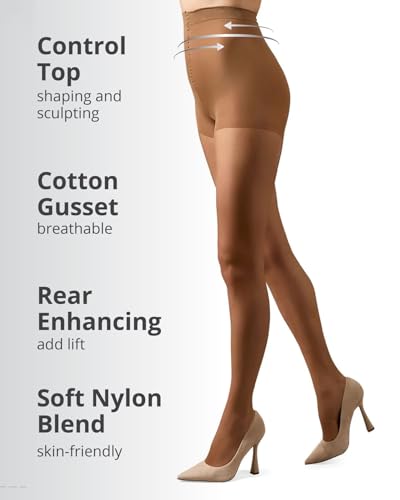 Image of MeMoi Control Top Crystal Pantyhose for Women, Breathable Sheer Tights, Control Top Sheer Stockings, Comfortable Panty Hose