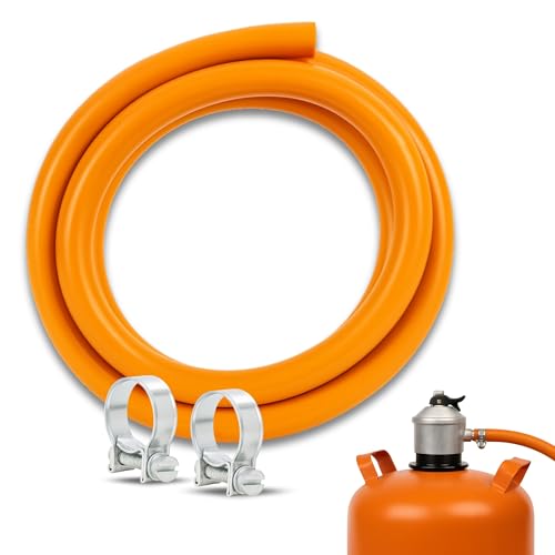 Kit Tubería homologada de Gas Butano, Tubo de 1,5 metros + 2 abrazaderas seguridad, diámetro interior de 9 mm, Apto para cocinas, estufas gas, calderas, catalíticas, barbacoas, paelleras, calentadores