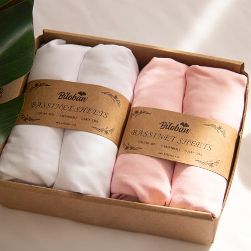 Baby Bassinet Sheets 4 Pack Compatible with UPPAbaby and Chicco LullaGo Anywhere Portable Bassinet, Ultra Soft & Skin-Friendly, Pink and White