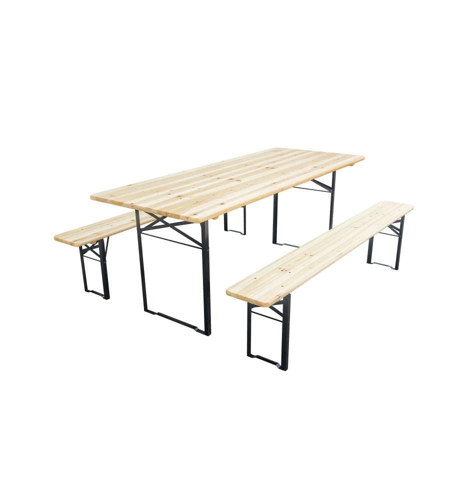 Set Birreria Richiudibile in Legno 200x80cm - Tavolo e 2 Panche