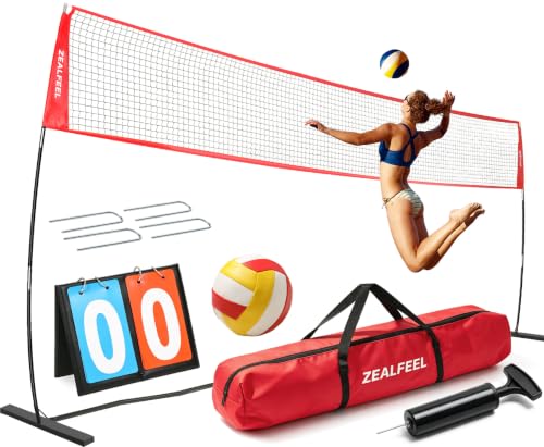 ZEALFEEL Volleyball Net Set 20ft Height Adjustable Strong 3-ply Net Volleyball Training Net Easy Install Practice Nets Portable with Carry Bag for Beach Park Backyard Indoor Outdoor