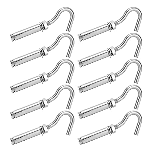 Pissente 10Pcs Expansion Hooks 304 Stainless Steel Bolts Wall Concrete Brick Expansion Hooks Bolts Hardware Tools for Wall Concrete Brick