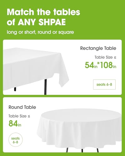 Pureegg Plastic Table Cloth Disposable 10 Pack, 54 x 108 Inch Table Cloths, Party, Picnic, Wedding, Decorative Tablecloths, Rectangle, White Plastic Cover, Leakproof & Sturdy, White