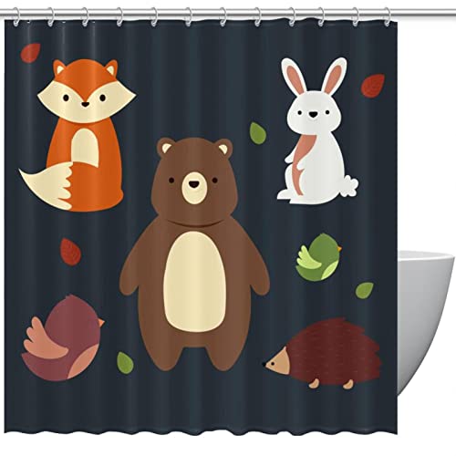 Rideau de douche durable animaux de la forêt avec œillets et crochets - 2