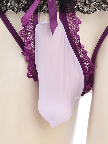 Men's Lace Frilly Sissy Padded Crossdresser Sheer Mesh Bikini Briefs Underwear3