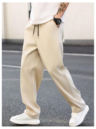 GORGLITTER Men's Pleated Straight Leg Dress Pants Drawstring Waist Trousers with Pockets2