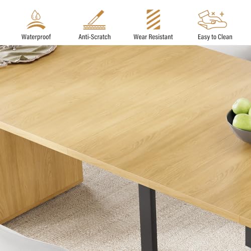 Image of weselon 42 inch-120 inch Extendable Dining Table for 4-14, Expandable Oval Dining Room Table with Fluted Pedestal Base & Reinforced Metal Support Leg, Extra Large Modern Kitchen Table (Natural)