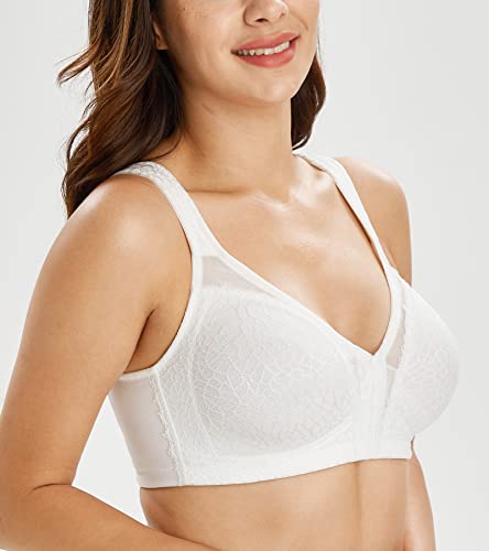 Image of Lemorosy Women's Plus Size Full Coverage Front Closure Posture Back Unpadded Wireless Double Support Minimizer Bra