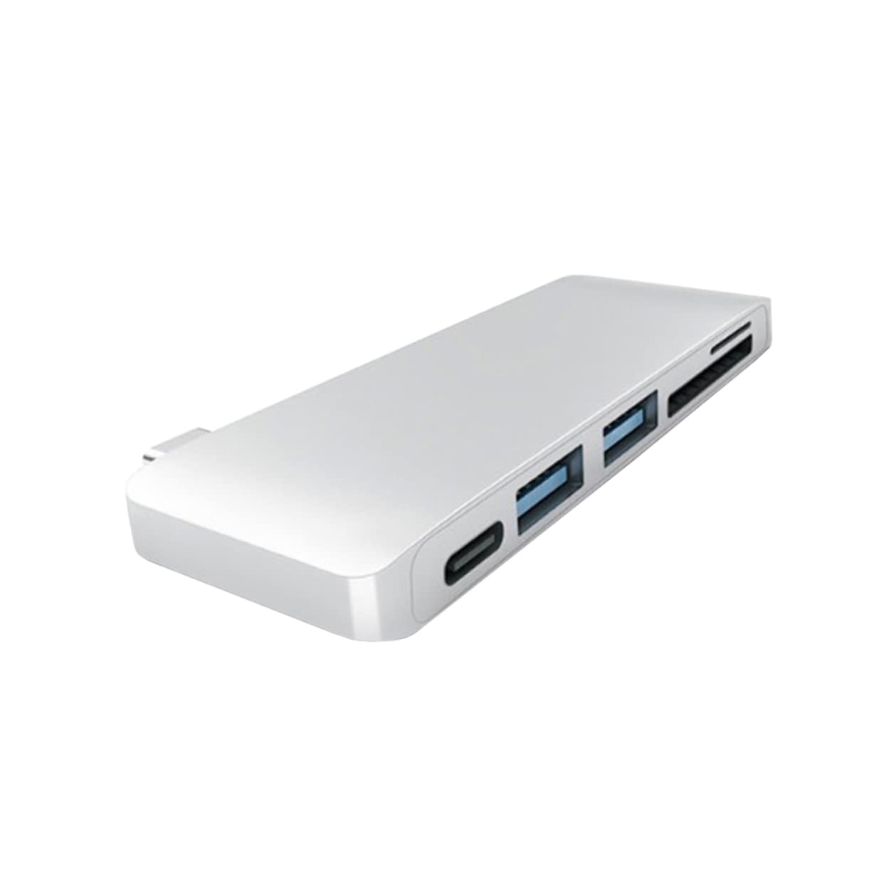 Hub Type-c USB 3.0 5 in 1 in Lega di Alluminio Argento | Plug And Play, Lettore Schede Microsd e Sd, Adattatore Compatto per Ricarica e Dati