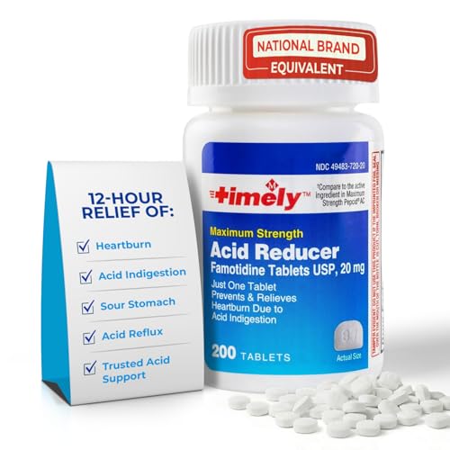 TIME-CAP LABS, INC. Timely Acid Reducer Famotidine 20mg - Anatcid Acid Reflux Medicine for Heartburn Relief and Acid Indigestion Symptoms - 200 Tablets